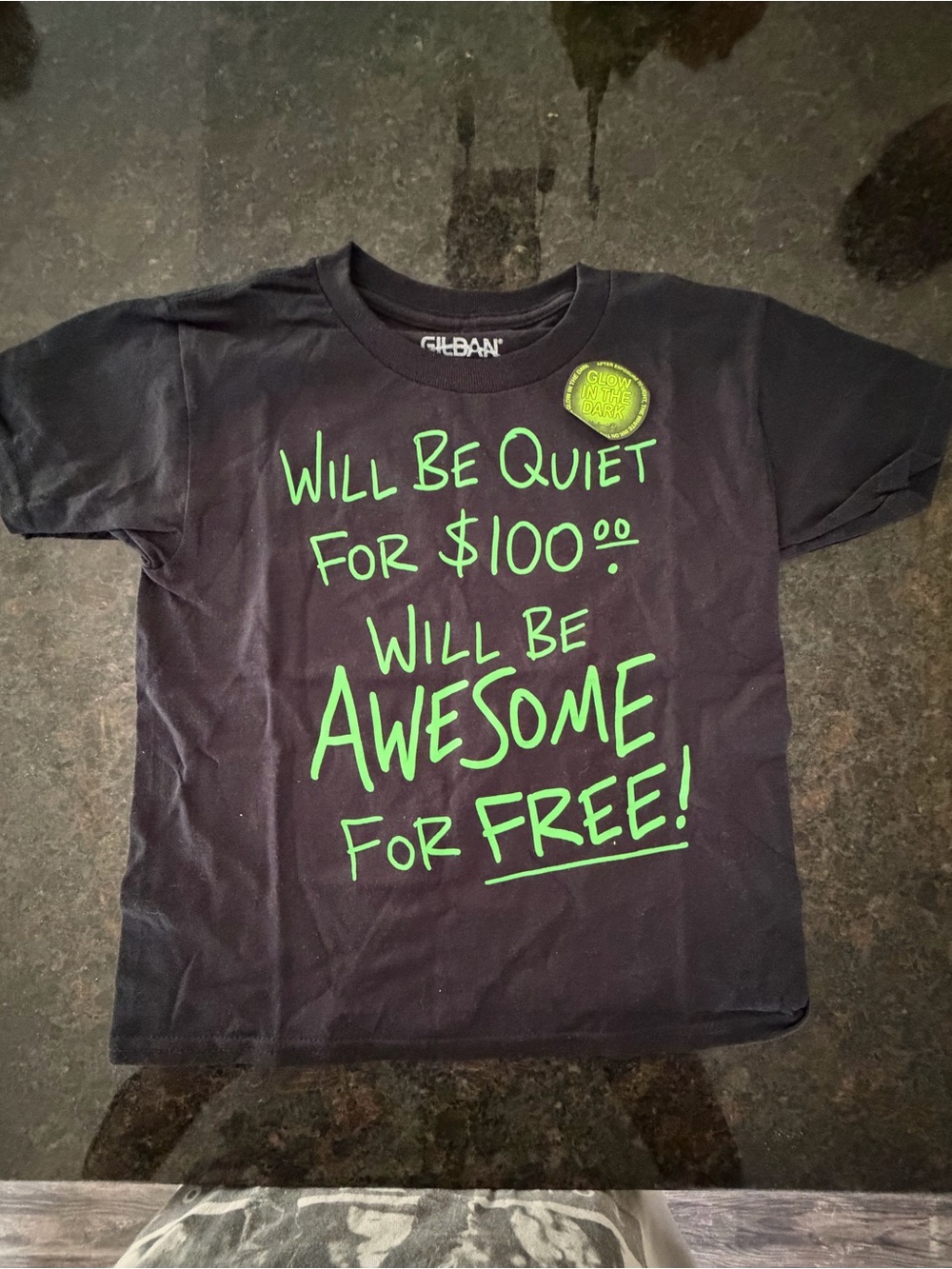 Gildan Black Kids Tee with Neon Green Graphic